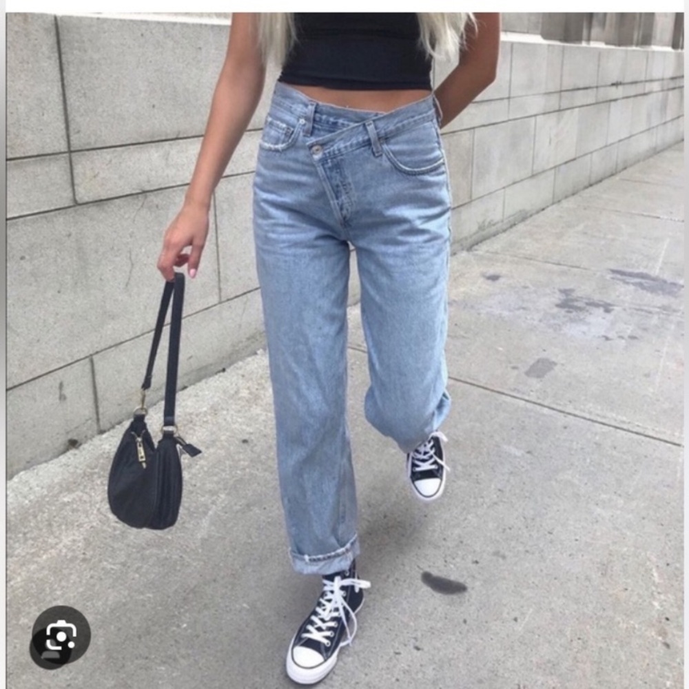 Agolde Criss Cross Upsized Jeans in Suburbia Light Wash High Waisted Denim 25